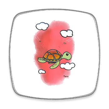 Tortue volante en rouge nuageux - Magnet carré - blanc - Devant