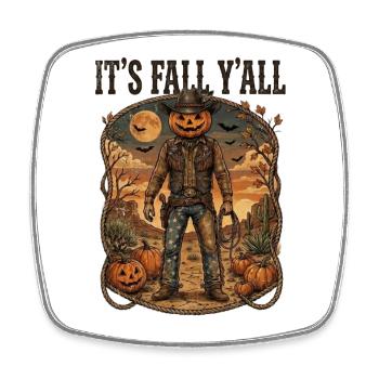 It’s Fall Y’all Pumpkin Cowboy Western Design - Square fridge magnet - white - Front