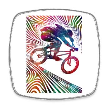 Colorful cyclist in neon explosion - Square fridge magnet - white - Front