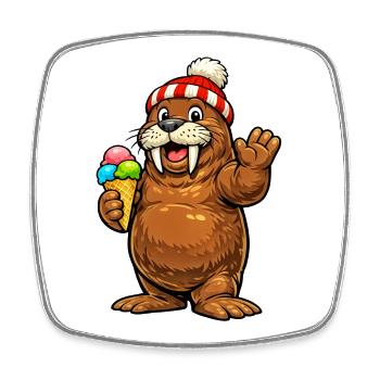 Walross mit Eistüte - Square fridge magnet - white - Front