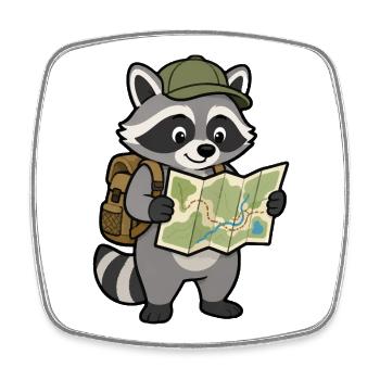 Wandering raccoon with map - Square fridge magnet - white - Front