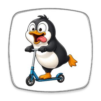 Cute Penguin Cartoon on Scooter - Square fridge magnet - white - Front