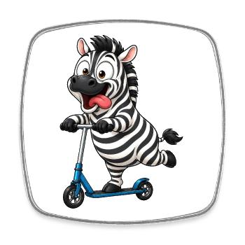 Dessin animé drôle de zèbre sur scooter - Magnet carré - blanc - Devant