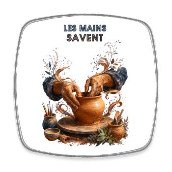 Mains du potier Argile en Fusion - Magnet carré - blanc - Devant