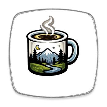Paysage nocturne dans une tasse à café - Magnet carré - blanc - Devant
