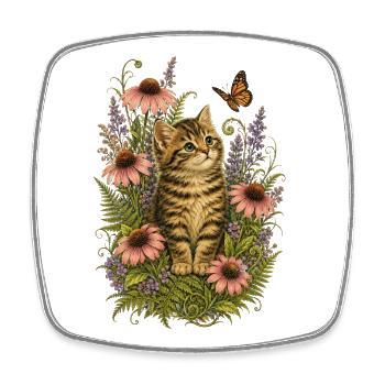 Floral Kitten in Bloom - Square fridge magnet - white - Front
