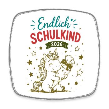 Endlich Schulkind 2026 Unicorn Einhorn - Viereckiger Kühlschrankmagnet - Weiß - Vorne