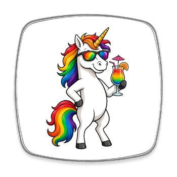 Cooles Einhorn mit Cocktail - Viereckiger Kühlschrankmagnet - Weiß - Vorne