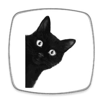 Wackeläugige schwarze Katze - Viereckiger Kühlschrankmagnet - Weiß - Vorne