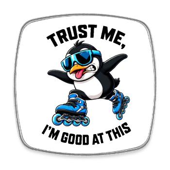 Cooler Pinguin Inline Skater Lustig Comic - Viereckiger Kühlschrankmagnet - Weiß - Vorne