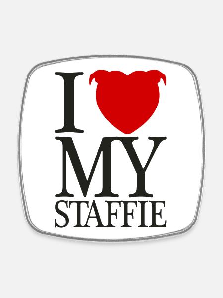 J'aime mon staffie avec tête de coeur - 008b - Magnet carré - blanc