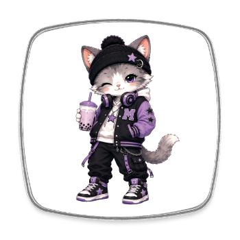 Lila städtische Kawaii-Katze - Viereckiger Kühlschrankmagnet - Weiß - Vorne