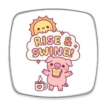 Süßes Schwein mit Toast Raise und Swine Morgenwortspiel - Viereckiger Kühlschrankmagnet - Weiß - Vorne
