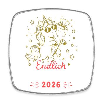 Einhorn Schulkind 2026 Erstschultag - Viereckiger Kühlschrankmagnet - Weiß - Vorne