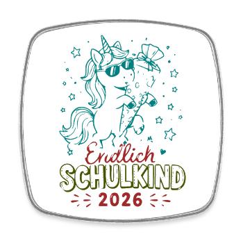 Endlich Schulkind 2026 Unicorn Feier - Viereckiger Kühlschrankmagnet - Weiß - Vorne