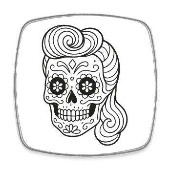 Mexikanischer Totenkopf_Rockabilly Frisur ausmalen - Viereckiger Kühlschrankmagnet - Weiß - Vorne
