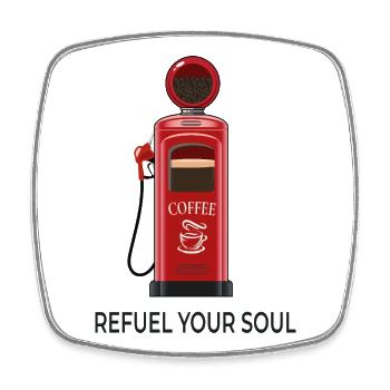 Refuel Your Soul – Coffee Station - Viereckiger Kühlschrankmagnet - Weiß - Vorne