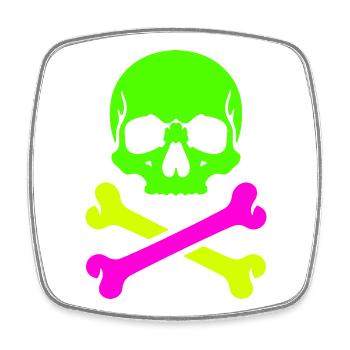 Neon Skull Crossed Bones Colorful Pirate Skull - Square fridge magnet - white - Front