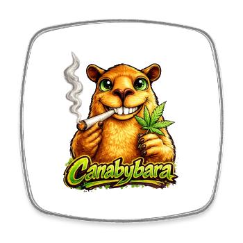Canabybara - Capybara mit Cannabisblatt - Viereckiger Kühlschrankmagnet - Weiß - Vorne