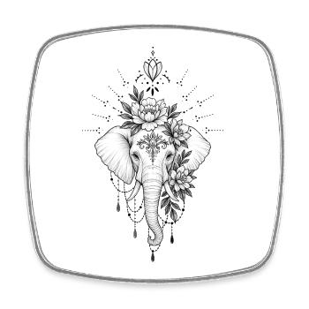 Blumen-Elefantenmandala-Schmuck - Viereckiger Kühlschrankmagnet - Weiß - Vorne