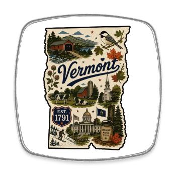 Vermont Green Mountain State Vintage Sticker - Square fridge magnet - white - Front