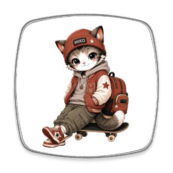 MIKO-Katze in Streetwear und Skateboarding - Viereckiger Kühlschrankmagnet - Weiß - Vorne