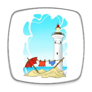 Leuchtturm am Sunny Beach - Viereckiger Kühlschrankmagnet - Weiß - Vorne