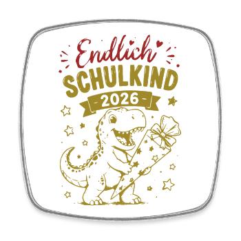 Endlich Schulkind 2026 Dino - Viereckiger Kühlschrankmagnet - Weiß - Vorne
