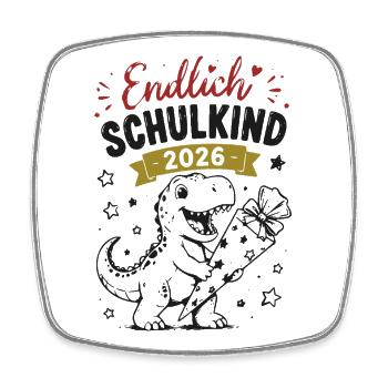 Endlich Schulkind 2026 Dino - Viereckiger Kühlschrankmagnet - Weiß - Vorne