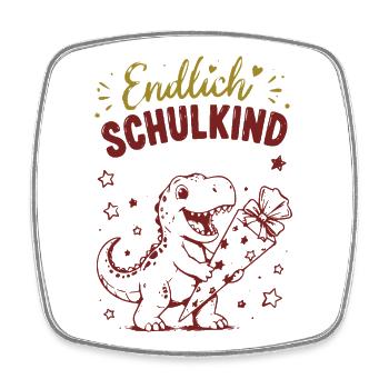 Endlich Schulkind Dino Geschenk - Viereckiger Kühlschrankmagnet - Weiß - Vorne