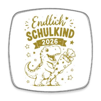 Endlich Schulkind 2026 Dino Geschenk - Viereckiger Kühlschrankmagnet - Weiß - Vorne