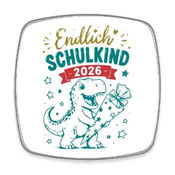Endlich Schulkind 2026 Dino - Viereckiger Kühlschrankmagnet - Weiß - Vorne