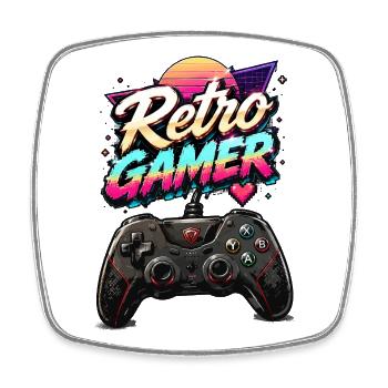 Retro Gamer Neon Controller - Square fridge magnet - white - Front