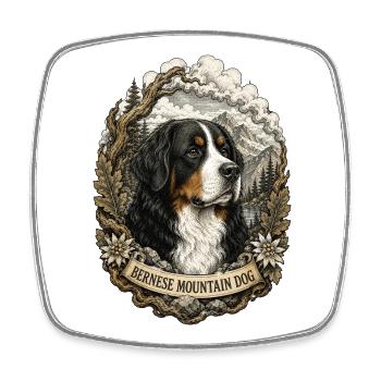 Style Bernese Mountain Dog Vintage avec un paysage montagneux - Magnet carré - blanc - Devant