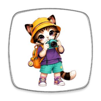Chaton explorateur caméra orange - Magnet carré - blanc - Devant