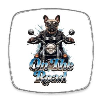 Frenchie biker on the road - 005 - Square fridge magnet - white - Front