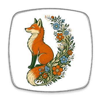Folk Art Fox Wildflower Tail - Square fridge magnet - white - Front