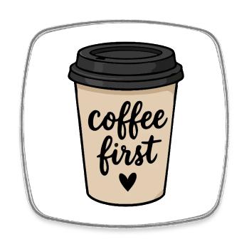 Coffee First Takeaway Cup Cute Sticker - Square fridge magnet - white - Front