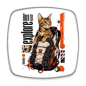 Born to Explore – Adventure Bengal Cat - Square fridge magnet - white - Front