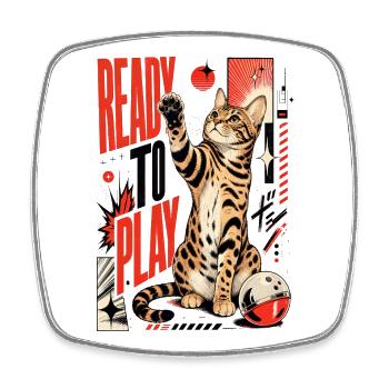 Ready to Play – Playing Bengal Cat in Action - Square fridge magnet - white - Front