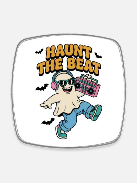 Haunt the Beat Ghost DJ - Square fridge magnet - white