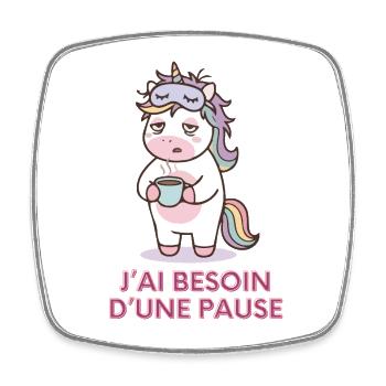 Licorne Fatiguée – Cadeau Humour - Magnet carré - blanc - Devant