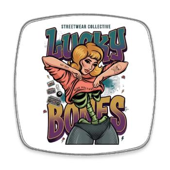 Lucky Bones Retro Skeleton Pin Up Streetwear - Square fridge magnet - white - Front
