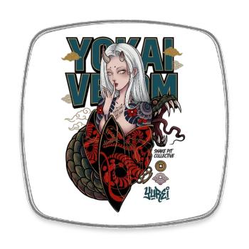 Yokai Serpent Oni Girl Japanese Streetwear Art - Square fridge magnet - white - Front