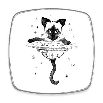 Siamese Cat - Flying Saucer - Square fridge magnet - white - Front