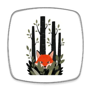 Fox peeping through leaves - Square fridge magnet - white - Front