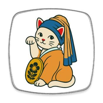 The Kitten with a Purrl Earring – Maneki Neko - Square fridge magnet - white - Front