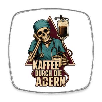 Kaffee Durch Die Adern – Pflegekraft Skelett - Viereckiger Kühlschrankmagnet - Weiß - Vorne