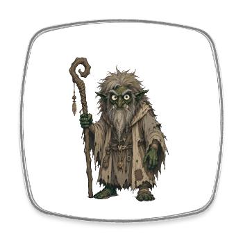Grizzled Goblin Sage with Staff - Square fridge magnet - white - Front
