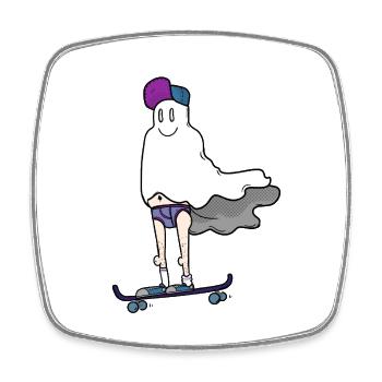 Ghost on the skateboard - Square fridge magnet - white - Front